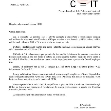 Obbligo utilizzo Spid per sistema Co.Ge.A.Ps