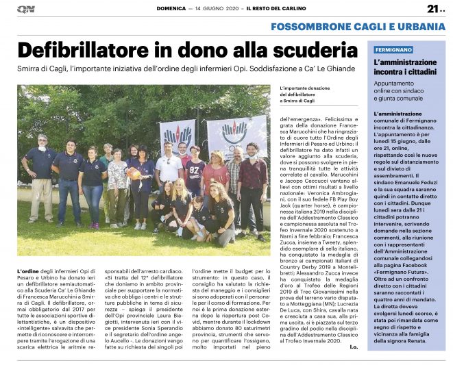 13.06.2020 Donazione defibrillatore a Cagli