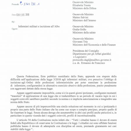 Comunicazione Fnopi Infermieri Militari ed iscrizione all’albo