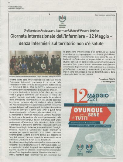 12.05.2021 Giornata Internazionale dell’Infermiere