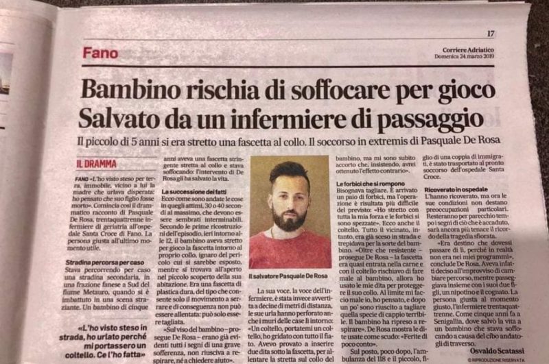 24.03.2019 Fano, infermiere passa per caso e salva un bimbo sul punto di soffocare
