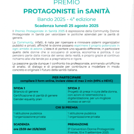 Premio Protagoniste in Sanità, on line il bando  Domande di partecipazione entro il 25 agosto.