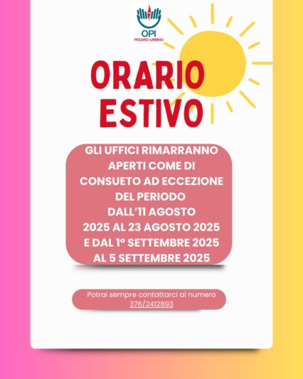 Orario Estivo OPI Pesaro e Urbino